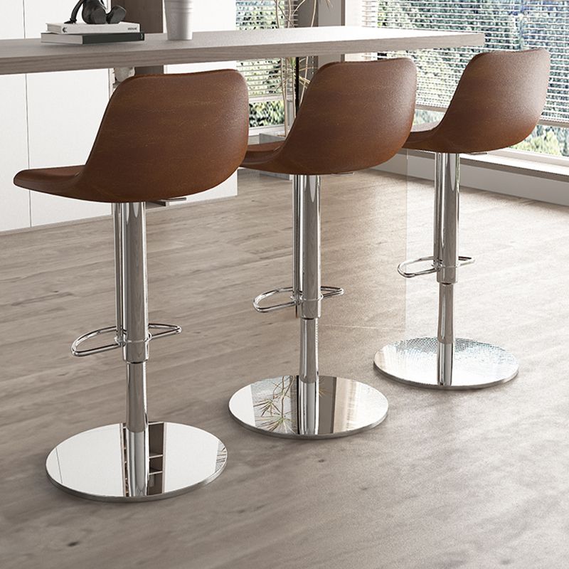 Contemporary Adjustable Backrest Counter High Stool with Leather Cushion