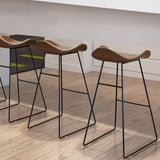 Industrial Armless Bucket Counter Stool Faux Leather Bar Chair with Metal Legs