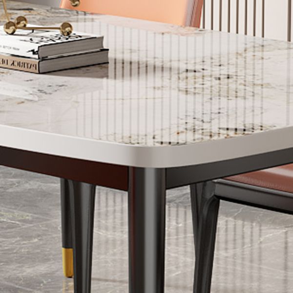 Mesa de comedor rectangular con tapa de piedra, mesa de comedor de cocina estilo Glam con patas negras
