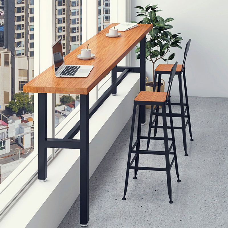 Solid Wood Dining Stools Low Back Bar Stools with Metal Legs