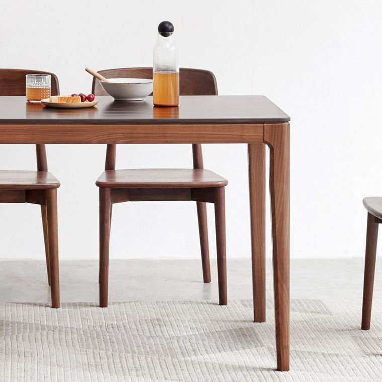 Mesa rectangular de estilo industrial, mesa de piedra sinterizada con patas de madera para uso doméstico