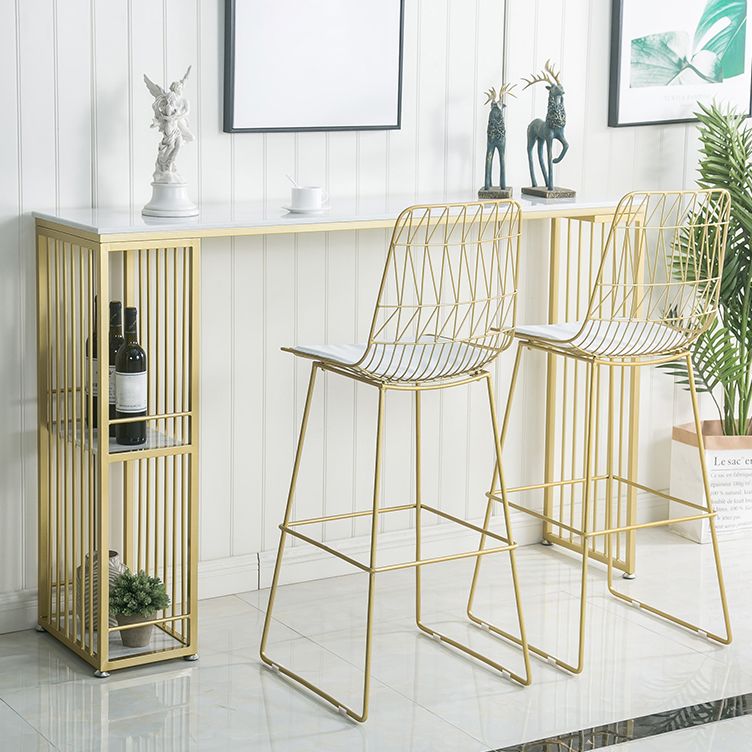 Glam Iron Bar Dining Table White Faux Marble Top Rectangle Indoor Bistro Table with Shelf Clearhalo 'Bar Furniture' 'Bar Tables' 'bar_tables' 'furn' 'furn_bar_tables' 'Furniture' 'furniture_bar_tables' 'Kitchen & Dining Furniture' 1200x1200_e1319144-0256-4167-8134-c5767c41bf7a