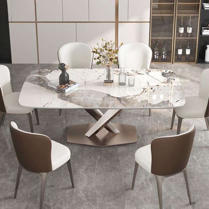 Metal Contemporary Rectangle Dining Table Sintered Stone Dining Table with Pedestal Base Clearhalo ' dining_table' 'Dining Tables & Seating' 'Dining Tables' 'furn' 'furn_dining_table' 'Furniture' 'furniture_dining_table' 'Kitchen & Dining Furniture' 'kitchen&dining_furn' 'kitchen' 'kitchen_dining_table' 1200x1200_e1350512-5263-40ee-9292-235c9ea4380c