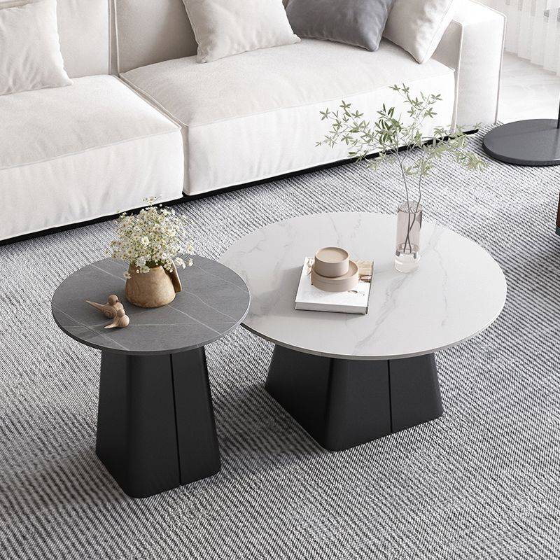 Table basse sur piédestal en acier moderne, ensemble de table ronde en ardoise