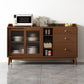 Glam Glass Doors Buffet Stand Rubberwood Solid Wood Sideboard with 3-Drawers