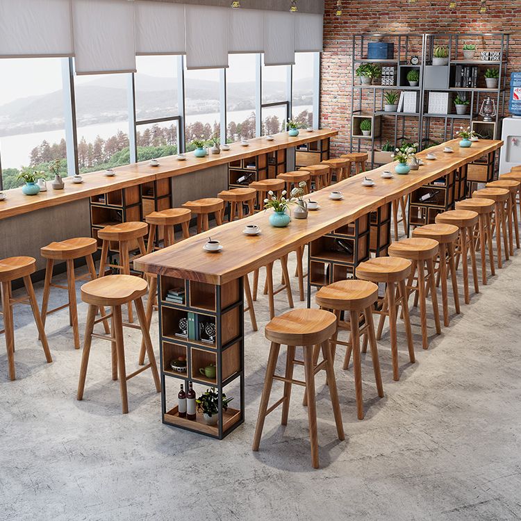 Brown Wood Counter Table with Rectangle Table Top Double Pedestal Table - 41.3" H Clearhalo 'Bar Furniture' 'Bar Tables' 'bar_tables' 'furn' 'furn_bar_tables' 'Furniture' 'furniture_bar_tables' 'Kitchen & Dining Furniture' 1200x1200_e13e85b1-3668-45b3-8972-d370fd4de994