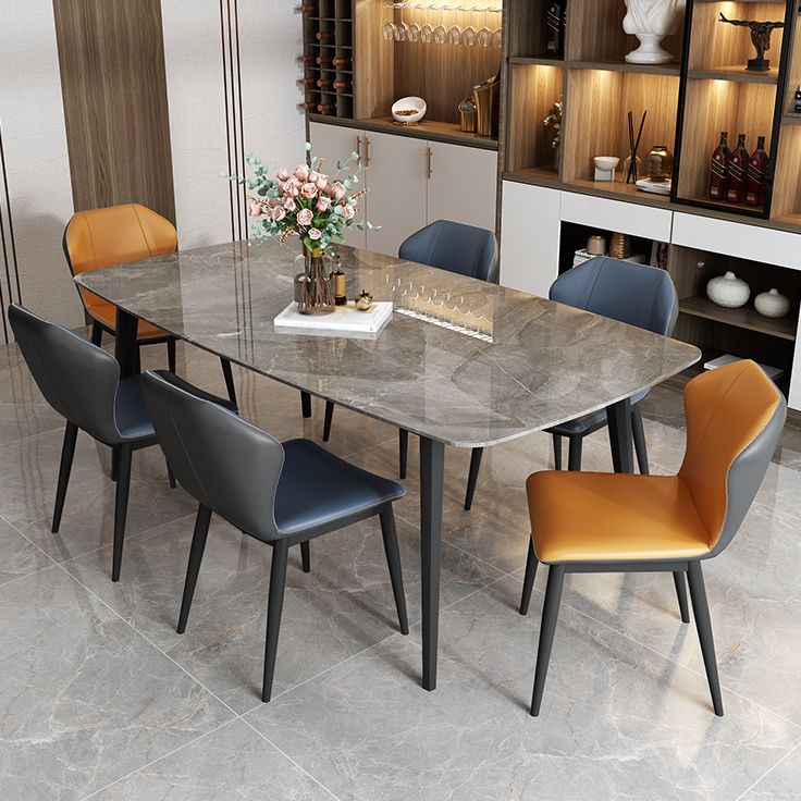 Sintered Stone Top Dining Table Rectangle Table with Metal 4 Legs for Restaurant Clearhalo 'Dining Tables & Seating' 'Dining Tables' 'dining_table' 'furn' 'furn_dining_table' 'Furniture' 'furniture_dining_table' 'Kitchen & Dining Furniture' 'kitchen' 'kitchen_dining_table' 1200x1200_e13fb9cc-125b-4dc7-a7be-4fbfe31336d1
