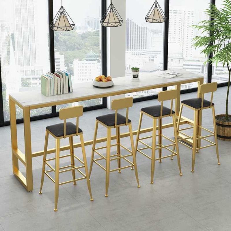 Set tavolo da bar stile glam Set da pranzo da pub fisso in pietra rettangolare da 1/5 pezzi