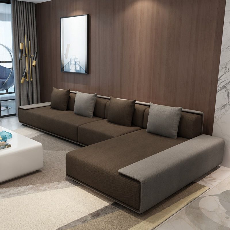 Contemporary L-Shape Sofa & Chaise with Bolster Pillows for Living Room Clearhalo 'furn' 'furn_sectionals' 'Furniture' 'Living Room Furniture' 'Sectionals' 1200x1200_e1431998-59a5-4881-bf0f-2c8f7202c54d