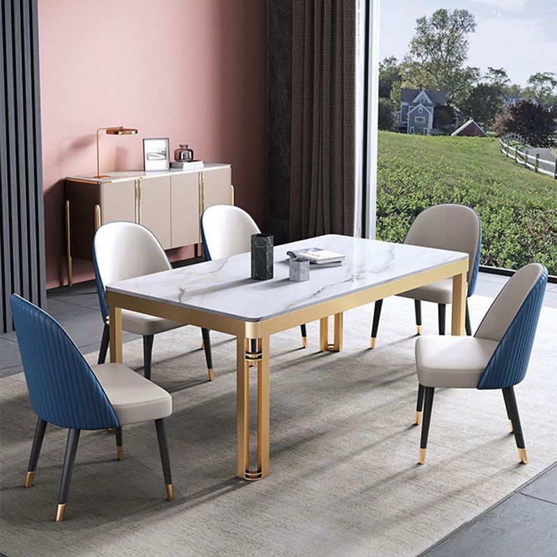 Glam Sintered Stone Home Table Gold Rectangle Dining Table with 4 Legs Clearhalo 'Dining Tables & Seating' 'Dining Tables' 'dining_table' 'furn' 'furn_dining_table' 'Furniture' 'furniture_dining_table' 'Kitchen & Dining Furniture' 'kitchen' 'kitchen_dining_table' 1200x1200_e1480c88-51e7-4cf4-a3f6-2f55eb38e2f0