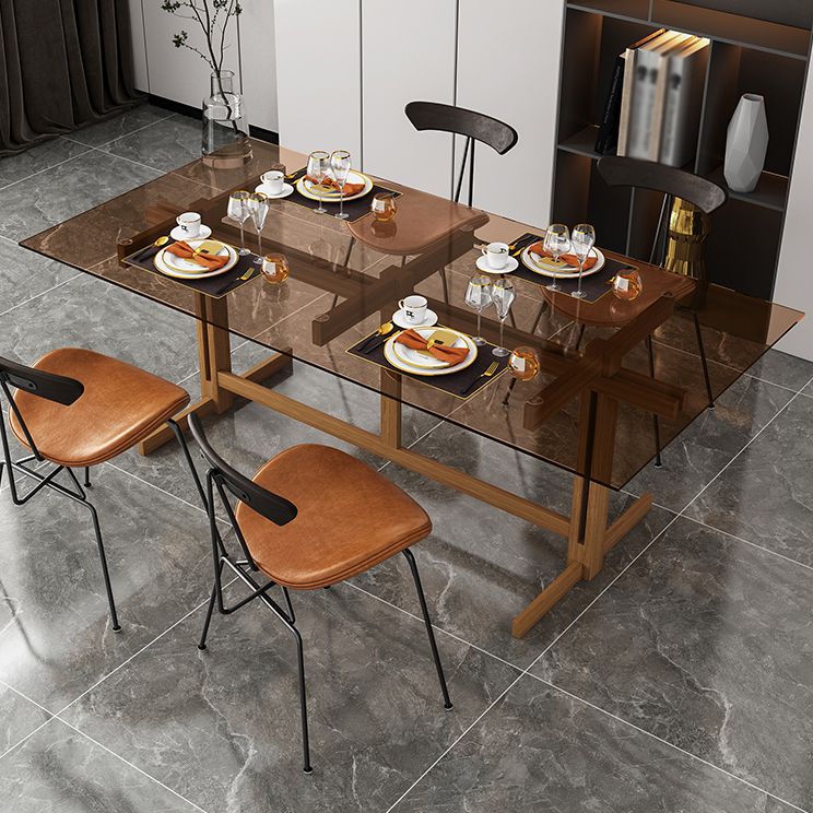 Solid Wood Trestle Dinette Table Tempered Glass Dining Table for Kitchen Home Clearhalo ' dining_table' 'Dining Tables & Seating' 'Dining Tables' 'Furniture' 'furniture_dining_table' 'Kitchen & Dining Furniture' 'kitchen&dining_furn' 'kitchen' 'kitchen_dining_table' 1200x1200_e148c2ab-dea5-4078-bfc5-1060f80ce54d
