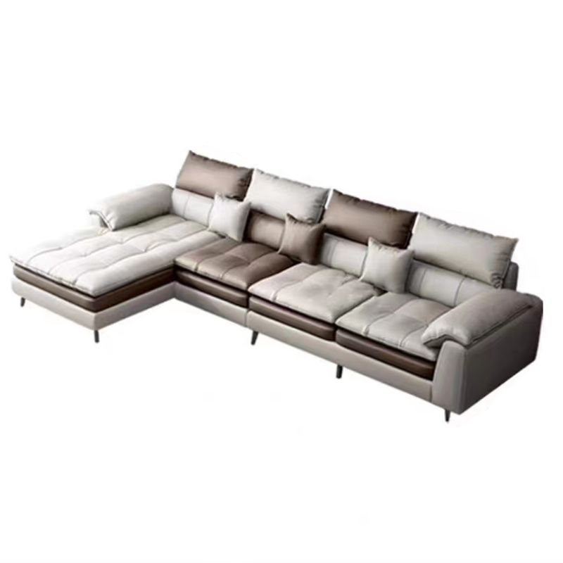 Brown Pillow Top Arm Sofa & Chaise Sewn Pillow Back Sofa - 35.43" H Clearhalo 'furn' 'furn_sectionals' 'Furniture' 'Living Room Furniture' 'Sectionals' 1200x1200_e149b89b-328d-4a84-a954-4521471edcd4
