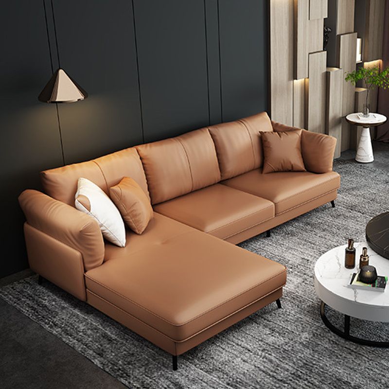 Faux Leather Sofa with Pillow Top Arm for Living Room in Orange
