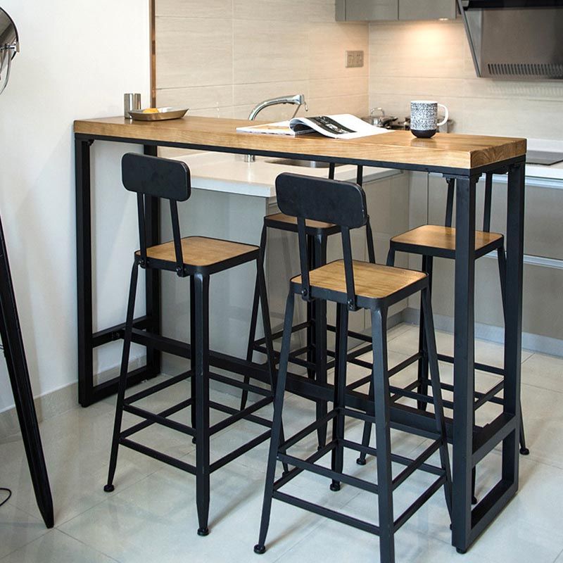 Juego de mesa de bar industrial de madera maciza, mesa de mostrador rectangular de 1/5 piezas con taburetes altos