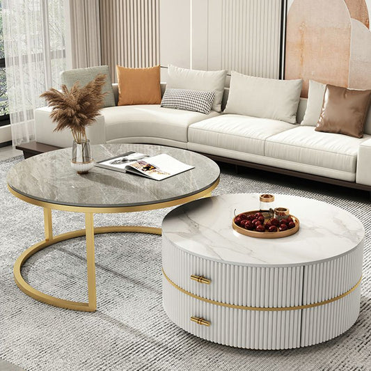 Slate Top Coffee Table Set Frame Cocktail Table with 2 Drawers Clearhalo 'Coffee & Accent Tables' 'Coffee Tables' 'coffee_tables' 'furn' 'furn_coffee_tables' 'Furniture' 'Living Room Furniture' 1200x1200_e14d695e-d914-44e9-b711-33ae2357e735