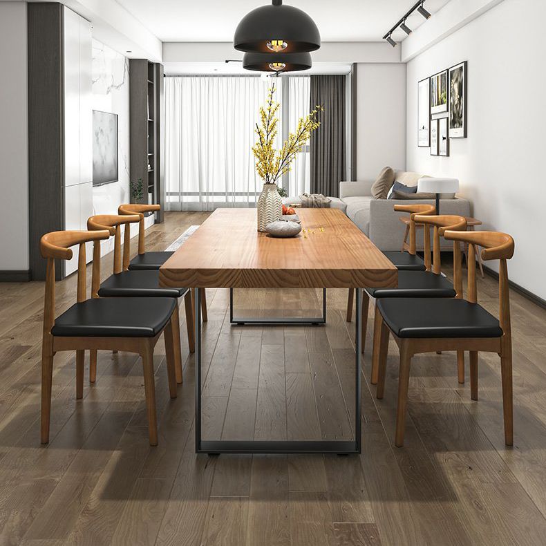 Industrial Dining Table Set 1/3/4/5/7 Pieces Solid Wood Top Table with Cow Horn Chairs Clearhalo 'Dining Room Sets' 'Dining Tables & Seating' 'dining_room_set' 'furn' 'furn_dining_room_set' 'Furniture' 'Kitchen & Dining Furniture' 1200x1200_e14ff80b-c280-42f6-8007-d8aa465c7dce