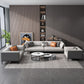 Minimalist Pillow Top Arm Sofa Gray Leather Loose Back Cushions Sofa