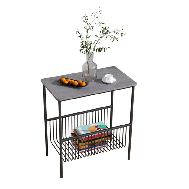 Contemporary Rectangular Side Table Metal 4 Legs End Table with Shelf