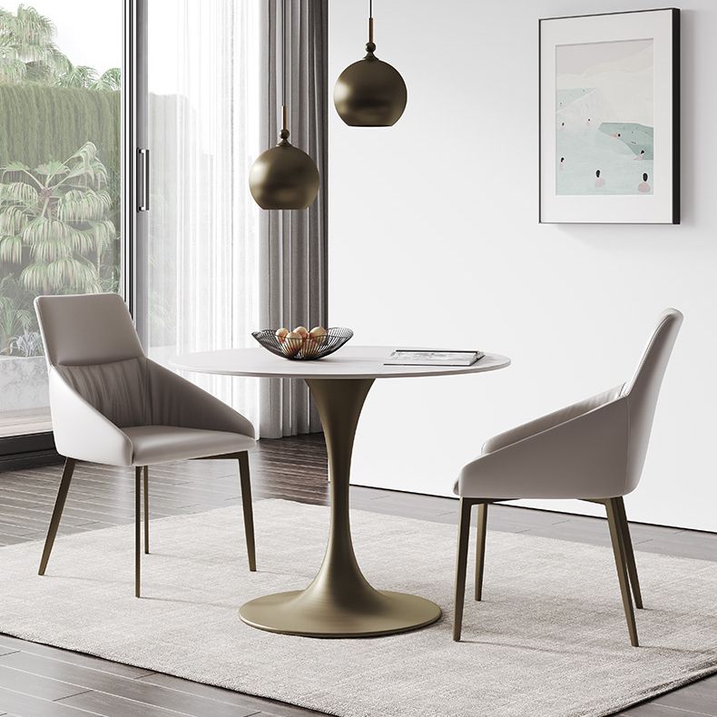 Glam Round Dining Set 1/2/3 Pcs Sintered Stone Dining Table with Armless Chairs Clearhalo 'Dining Room Sets' 'Dining Tables & Seating' 'dining_room_set' 'furn' 'furn_dining_room_set' 'Furniture' 'Kitchen & Dining Furniture' 1200x1200_e157a81e-56a4-4e6c-9e1b-3919bbff1d93