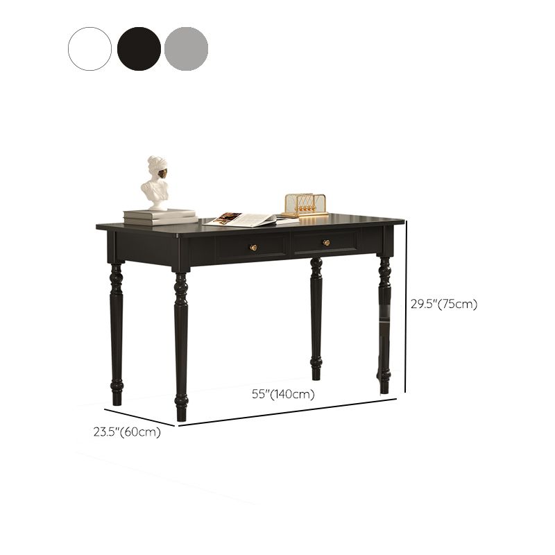 Bureau d'écriture en bois massif Glam Style Rectangular avec 2 tiroirs