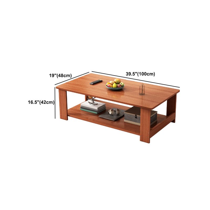Nordic Style 4 Legs Base Rectangular Solid Wood Table with Storage Rack Coffee Table