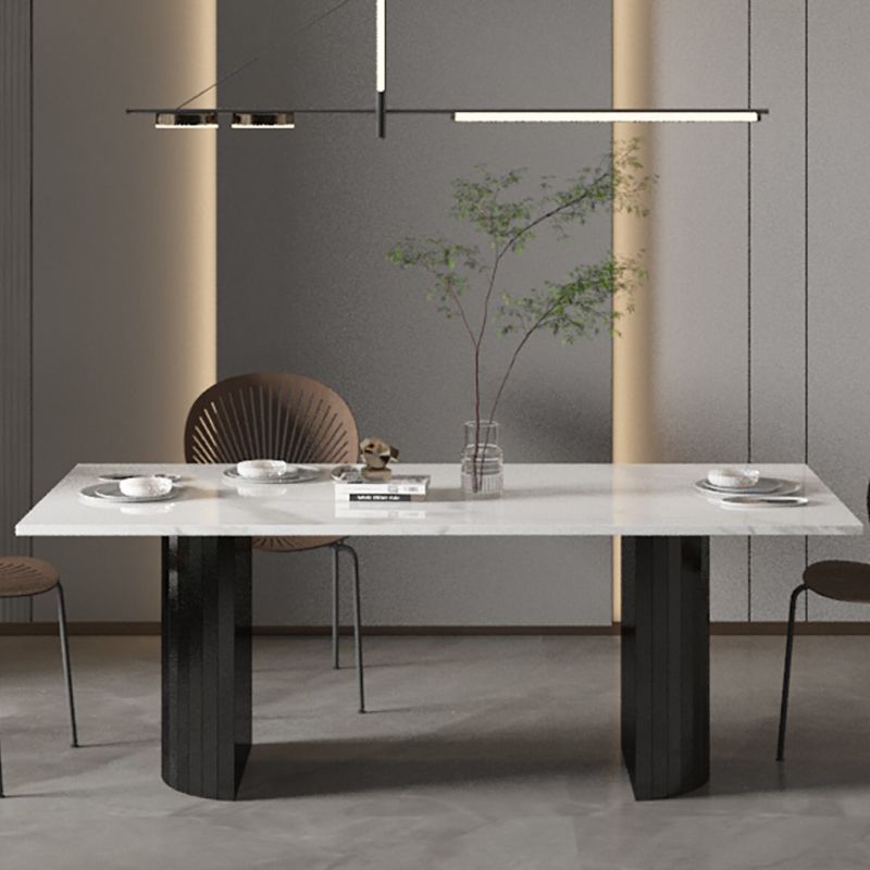 Metal Contemporary Double Pedestal Dining Table Sintered Stone Table for Dining Room Clearhalo ' dining_table' 'Dining Tables & Seating' 'Dining Tables' 'furn' 'furn_dining_table' 'Furniture' 'furniture_dining_table' 'Kitchen & Dining Furniture' 'kitchen&dining_furn' 'kitchen' 'kitchen_dining_table' 1200x1200_e15beb91-0984-4c02-bd51-b58842e572dd