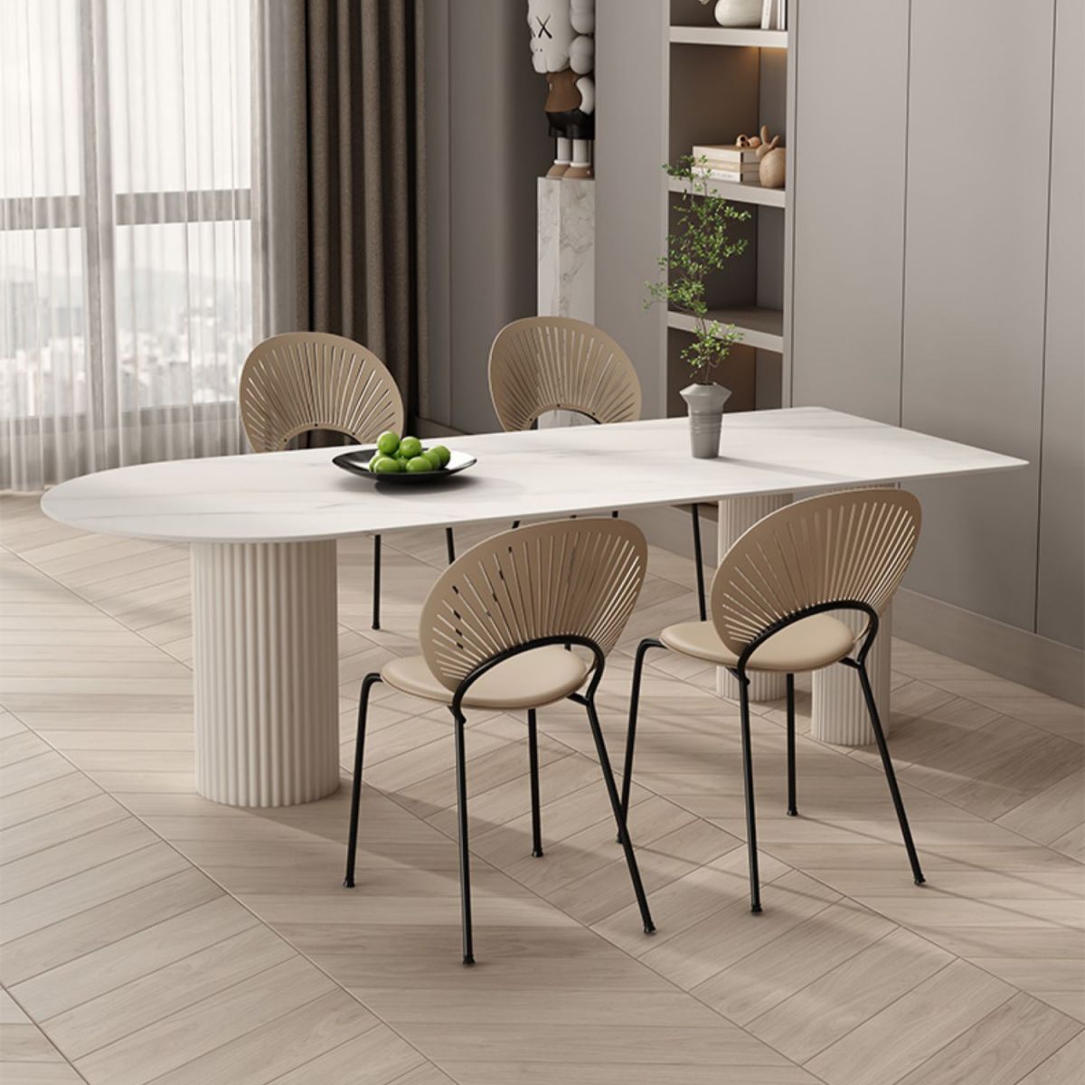 Kitchen Dining Table Modern Stone Dining Table in White and Black Clearhalo 'Dining Tables & Seating' 'Dining Tables' 'dining_table' 'furn' 'furn_dining_table' 'Furniture' 'furniture_dining_table' 'Kitchen & Dining Furniture' 'kitchen' 'kitchen_dining_table' 1200x1200_e15e5c1f-7663-47f9-8d2c-7face01c6cb0