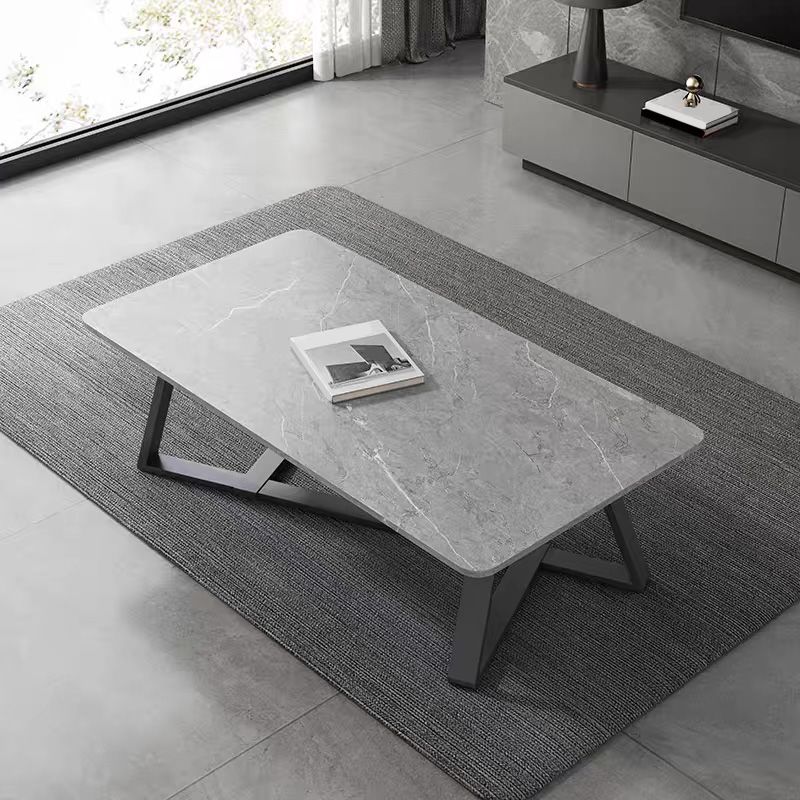 Glam Style Rectangular Slate Cocktail Table with Cross Legs Base Coffee Table