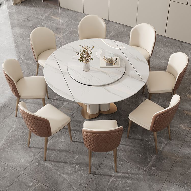 Metal and Slate Table Modern Home Retractable Round Dining Table
