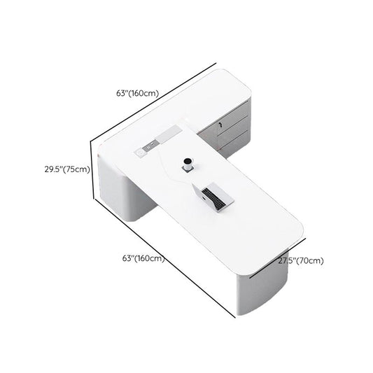 Contemporary White Executive Desk Cabinet L-Shape Office Desk Pedestal