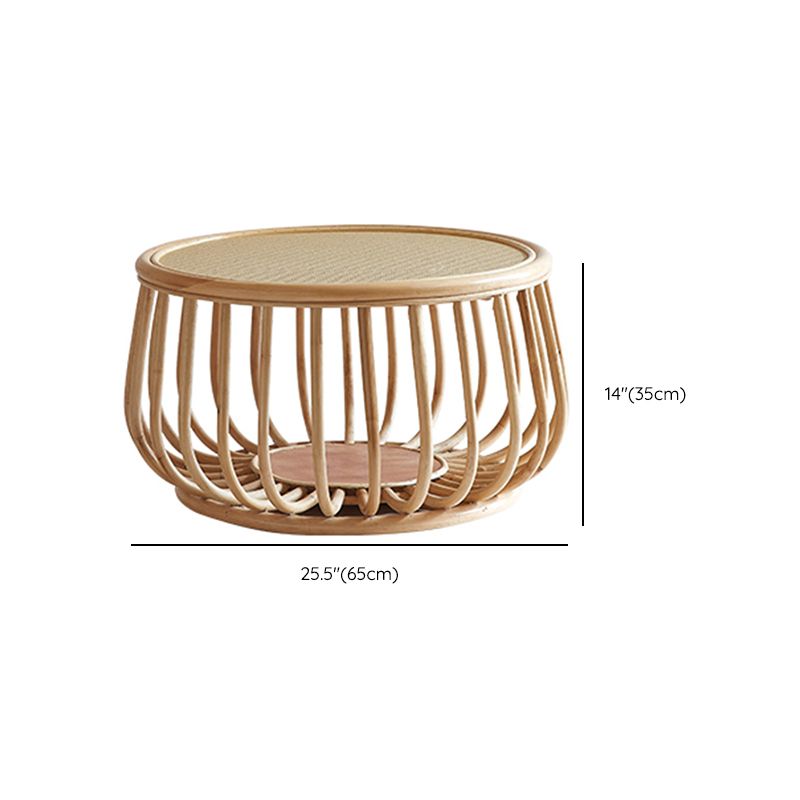 Asian Drum End Table Round Rattan Accent Side Table with Storage