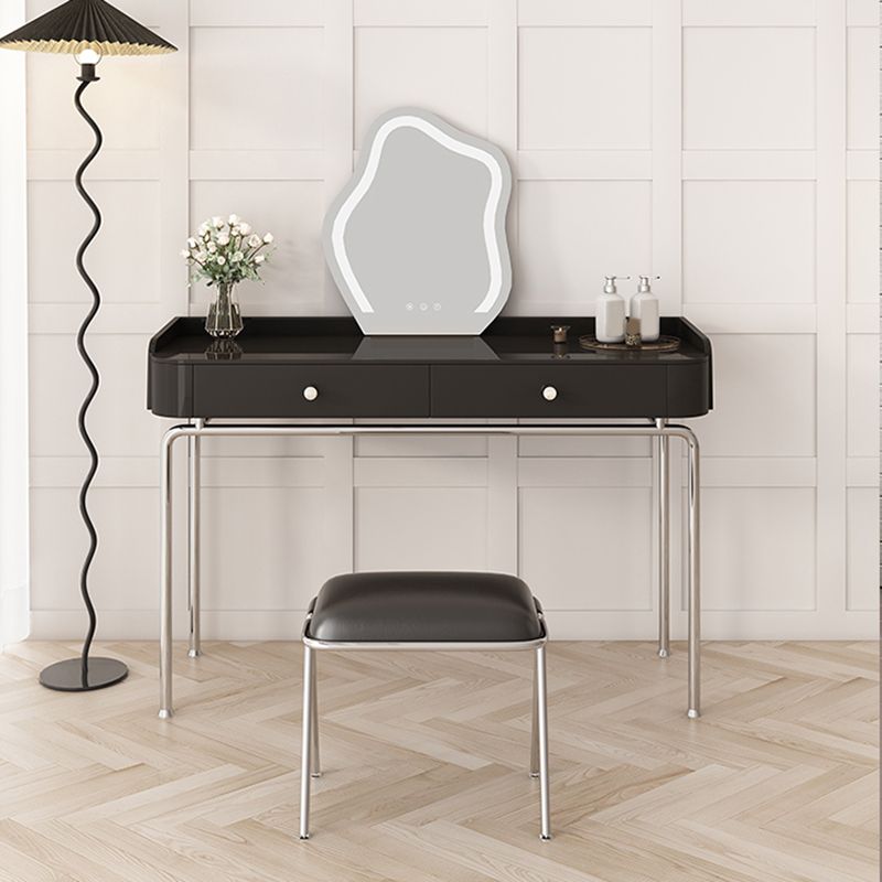 Glam Makeup Vanity Set with Glass Top, Black Vanity Dressing Table Set Clearhalo 'Bedroom Furniture' 'furn' 'furn_makeup_vanities' 'Furniture' 'Makeup Vanities' 'makeup_vanities' 1200x1200_e16fdba3-8eaa-4eed-903a-6dccb737577e