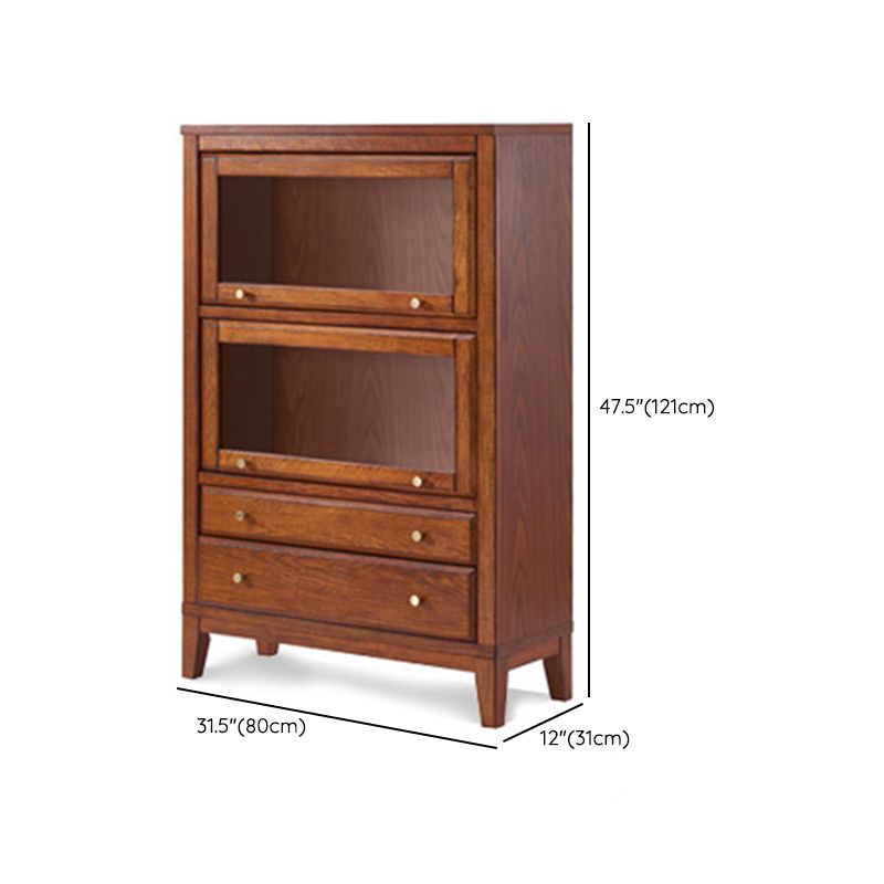 Modern Style Closed Back Bookshelf Wooden Standard Bookcase with Drawers