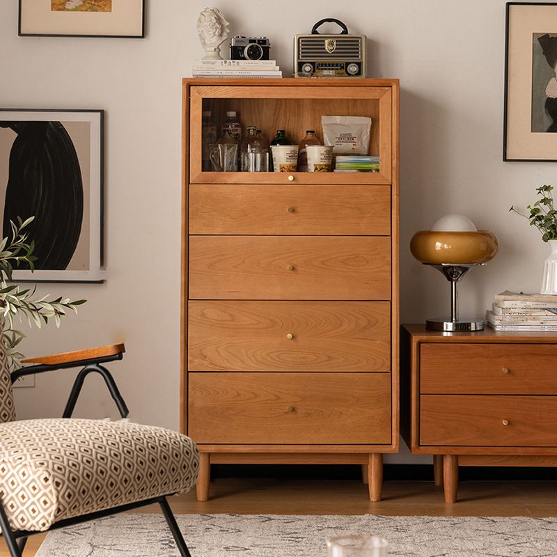 Armadietto di sideboard in legno massiccio in stile nordico con porta di vetro e cassetti