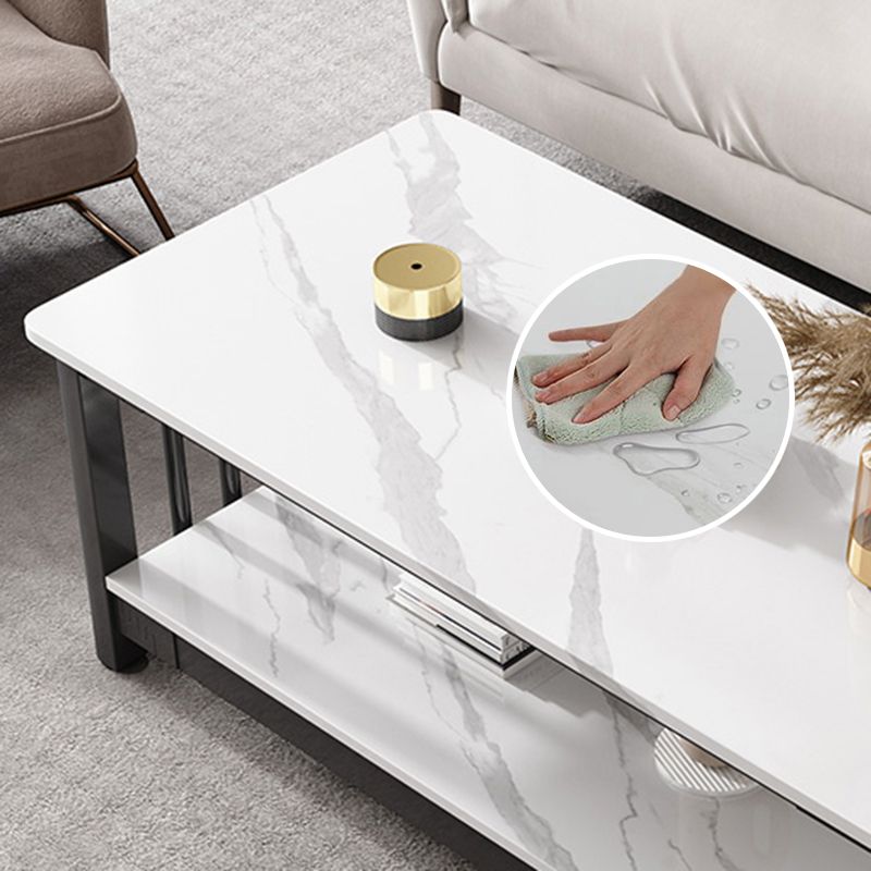 Slate 4 Legs Coffee Table Rectangle Single Coffee Table with Shelf Clearhalo 'Coffee & Accent Tables' 'Coffee Tables' 'coffee_tables' 'furn' 'furn_coffee_tables' 'Furniture' 'Living Room Furniture' 1200x1200_e17afa65-f625-4ecd-9ccd-df8bf6debc51