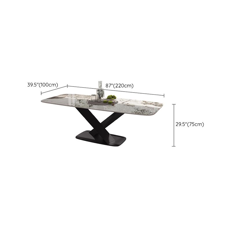Tavolo da pranzo moderno rettangolare con piano bianco e base a X in metallo nero