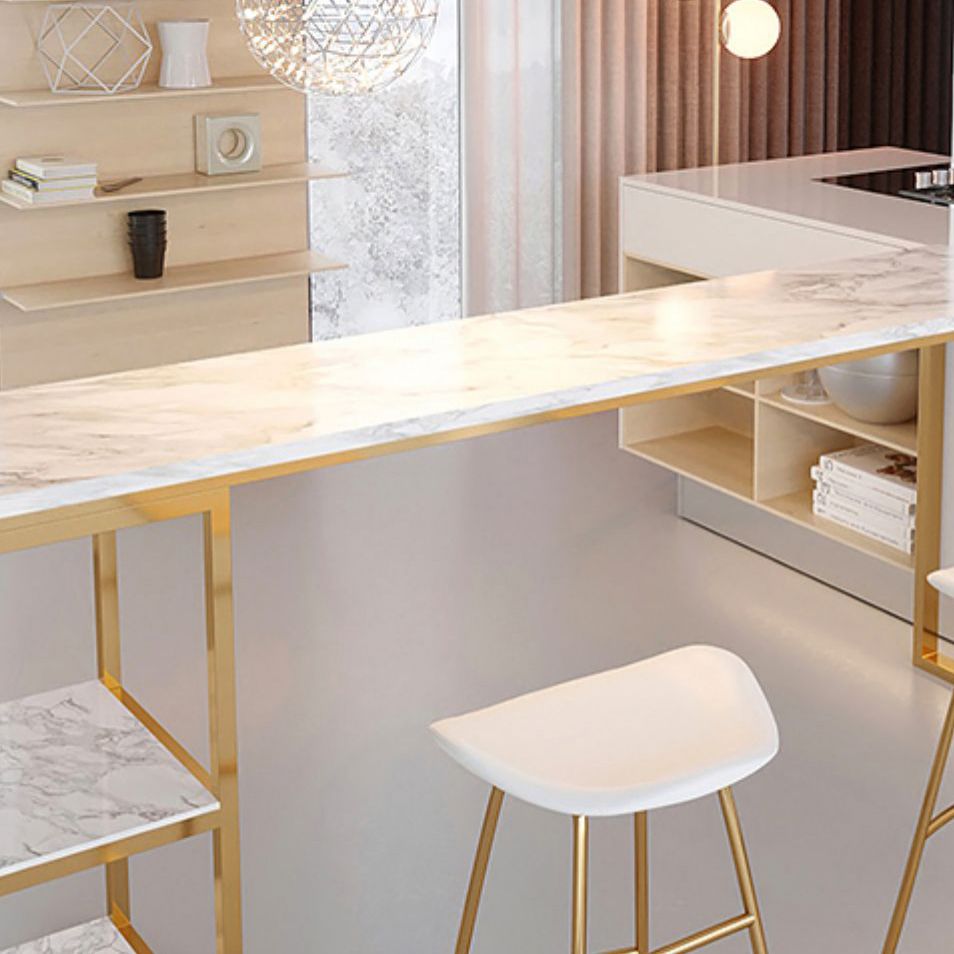 Glam Rectangle Faux Marble Bar Table Double Pedestal Bar Table with 2-Shelf, Only Table Clearhalo 'Bar Furniture' 'Bar Tables' 'bar_tables' 'furn' 'furn_bar_tables' 'Furniture' 'furniture_bar_tables' 'Kitchen & Dining Furniture' 1200x1200_e1829123-5a56-4a5f-9136-5784a6fdd250