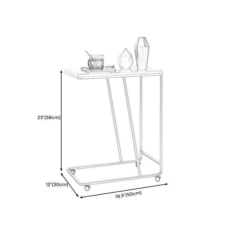 Modern Rectangular Side Table 19.7" x 11.8" x 22.8" Metal/Stone End Table with Casters