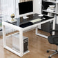 Contemporary Glass Top Computer Desk Sled Base 29.53-inch Tall Gaming Desk Clearhalo 'furn' 'furn_office_desk' 'Furniture' 'Office Desks' 'Office Furniture' 'office_desk' 1200x1200_e188fadf-e7b3-4c5a-87de-fed932a2e6fa
