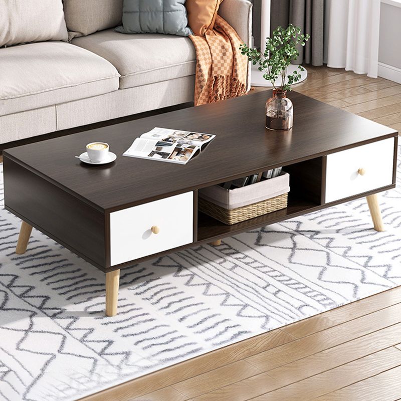 Rectangle Wooden Coffee Table 16.53"H 4 Legs Cocktail Table with Storage Clearhalo 'Coffee & Accent Tables' 'Coffee Tables' 'coffee_tables' 'furn' 'furn_coffee_tables' 'Furniture' 'Living Room Furniture' 1200x1200_e18b733f-80da-4fc9-9098-d5d9227b740d