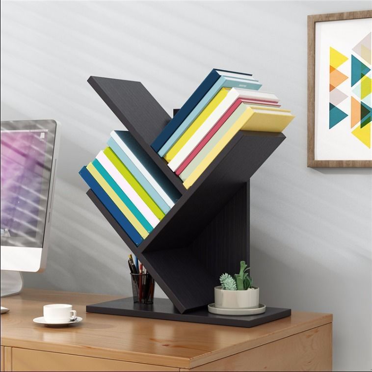 Modern Style Bookshelf in Engineer Wood Closed Back Bookcase