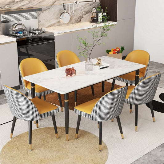 Moderno 1/4/5/7 pezzi set da pranzo set rettangolo gambe top dinette set in bianco