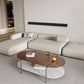 15.74" H Oval Glass Coffee Table Stainless Steel Sled Cocktail Table with Shelf