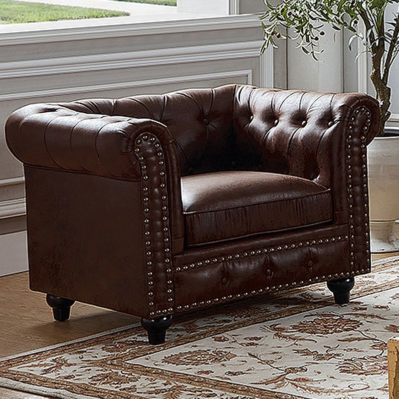 28.3" Mid Century Modern Faux Leather Rolled Arm Chesterfield Back Sofa with Nailhead Clearhalo 'furn' 'furn_sofas' 'Furniture' 'furniture_sofas' 'Living Room Furniture' 'Sofa' 'sofas' 1200x1200_e1a23fb9-bebe-499a-a02a-1bfc2b6f0001