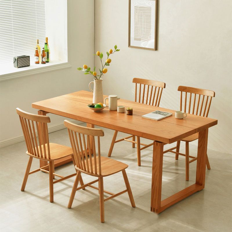 Modern Rectangle Dining Set 1/3/5 Pieces Solid Wood Dining Table with Slat Back Chairs