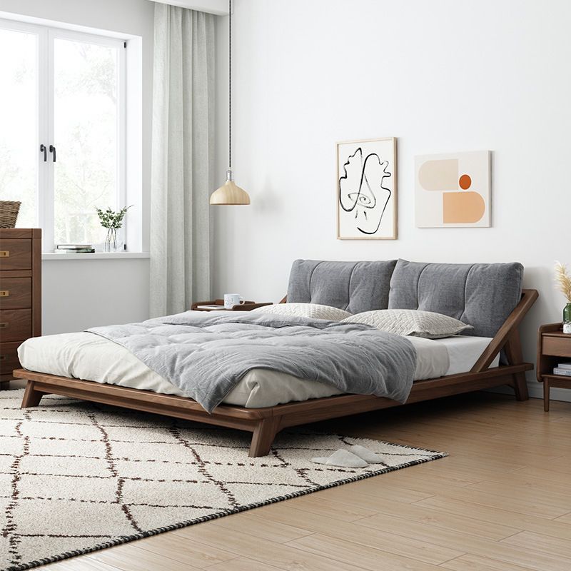 Midden-eeuws modern bedframe massief houten standaard bed as gestoffeerd hoofdeinde hoofdeinde