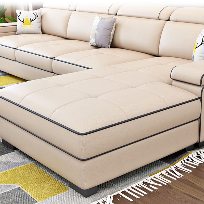 Vintage 4-seat Linen/Faux Leather Sofa Pillow Top Arm Sofa for Living Room Clearhalo 'furn' 'furn_sectionals' 'Furniture' 'furniture_sectionals' 'Living Room Furniture' 'Sectionals' 1200x1200_e1a7f5ee-dc13-4751-87ae-6742b0534411