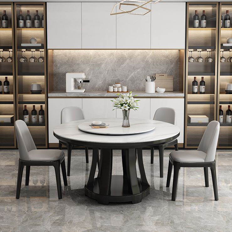 Sintered Stone Dining Table Round Dinner Table with Rubberwood Base for Dining Room Clearhalo 'Dining Tables & Seating' 'Dining Tables' 'dining_table' 'furn' 'furn_dining_table' 'Furniture' 'Kitchen & Dining Furniture' 1200x1200_e1a8b3c3-aa62-49e9-ad43-7d24169251d1