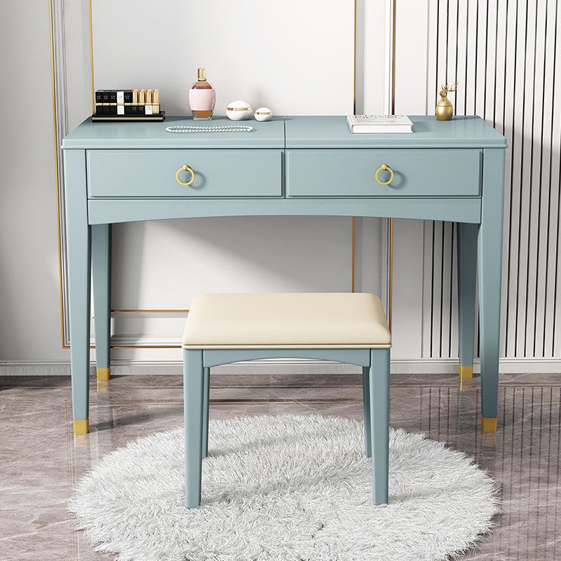 Contemporary Vanity Table with 1 Drawer and Mirror in Rubberwood