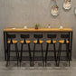 Mesa de altura de barra industrial, mesa de pub tipo bistró con tapa de madera maciza y base de caballete
